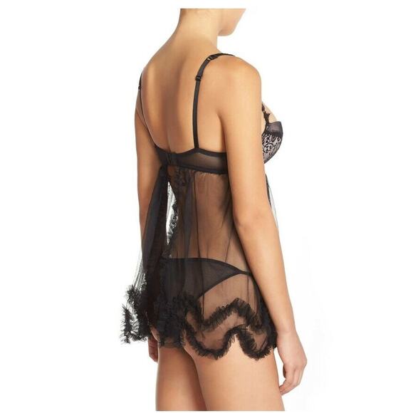 Black Bow Allocen Underwire Babydoll Chemise Black Size M 8432 - Picture 2 of 3